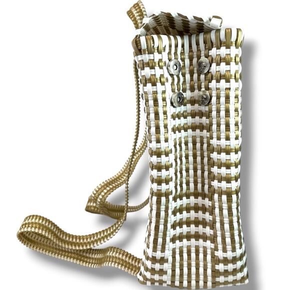 Maria Victoria Large Handmade Woven Backpack Gold White Boho Resort Statement main image 5